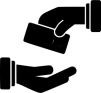 ikona sybmolizující platbu v hotovosti, předávání bankovky z ruky do ruky